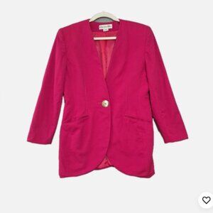 VTG Christian Dior Pink Skirt Suit Blazer Power Suit Gold Button 10 Made In USA